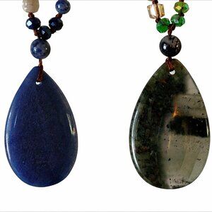 Long beaded necklace blue or muted gray costume NIP